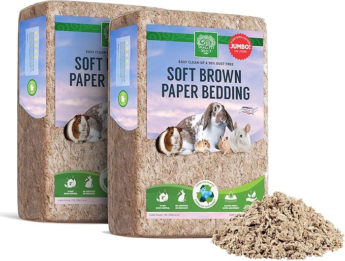 Small Pet Select Brown Natural Paper Bedding, Soft Animal Bedding with Odor Control for Guinea Pig, Rabbit, Hamster, or Bunny, Cage Accessories, Made in the USA, 178L (2 Pack)