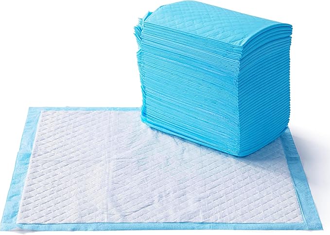 Amazon Basics Heavy Duty Dog and Puppy Pee Pads, 5-Layer Leak-Proof Ultra Absorbent, Quick-Dry Surface, Potty Training, Regular (24x23"), 50 Count, Blue & White