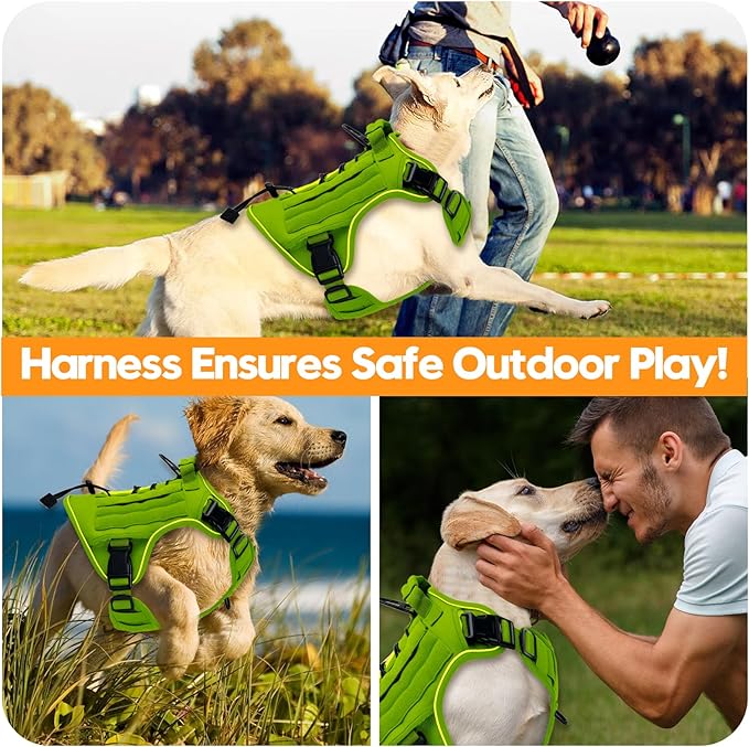 Heavy-Duty Tactical Dog Harness for Large Dogs, No Pull Adjustable Reflective Pet Vest with Molle System, K9 Military-Grade Control for Service Training, Outdoor & 10+ Breeds, Wild Lime, XX-Large