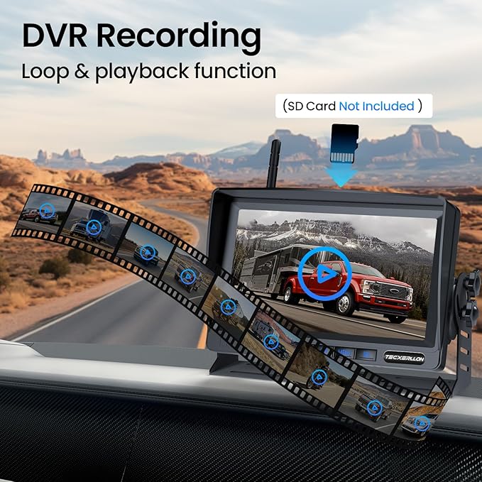 RV Backup Camera, Vehicle Backup Camera with AI Detection, 1080P Backup Cameras, 7'' Waterproof Wireless Backup Camera with DVR Recording & Night Vision for Car, Van, SUV, Truck, Trailer