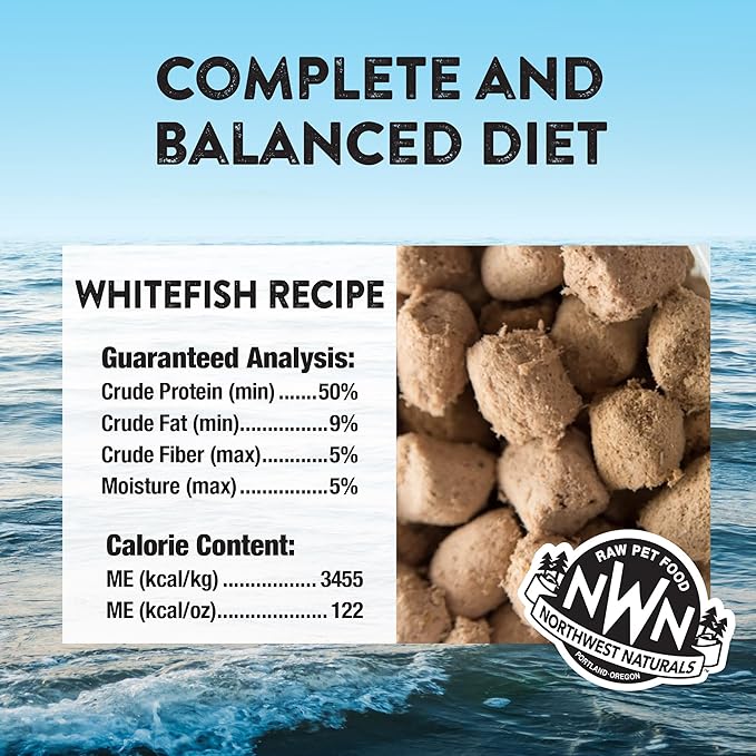 Northwest Naturals Freeze-Dried Whitefish Cat & Kitten Food – Bite-Sized Nibbles, Healthy, Limited, Human-Grade Ingredients, All-Natural, High-Protein Raw Diet, Complete & Balanced, 11 oz (Pack of 3)