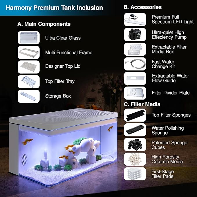 Harmony Aquatic Tank by Clairnara - Harmony Legend - iF Design Award Winning 10 Gallon All-in-One Aquarium