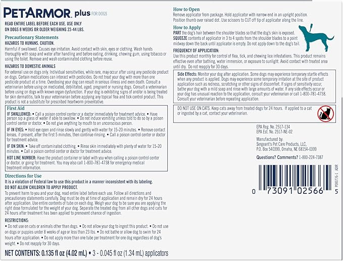 PetArmor Plus Flea and Tick Prevention for Dogs, Dog Flea and Tick Treatment, 3 Doses, Waterproof Topical, Fast Acting, Medium Dogs (23-44 lbs)