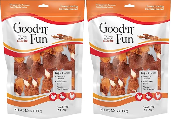 Good'n'Fun Triple Flavored Rawhide Kabobs for Dogs, 2 Pack, 4 oz
