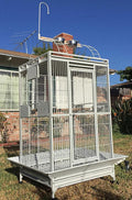 Extra Large Castle PlayTop Parrot Rolling Cage for Large Macaws Cockatoos African Grey Amazon (32" L x 23" W x 66" H WhiteVein)