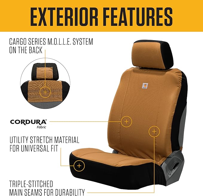 Carhartt Universal Nylon Duck Canvas Fitted Bucket Seat Cover, Durable Seat Protection with Rain Defender, Single, Port