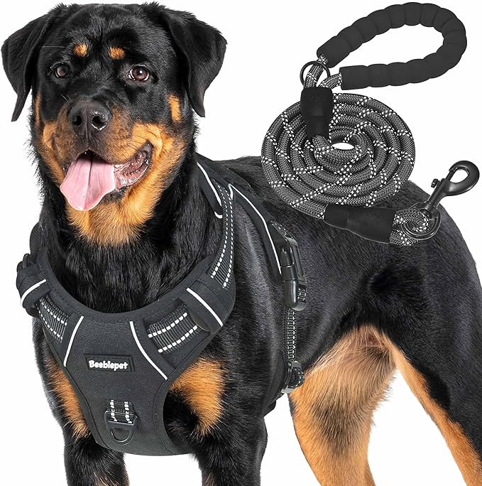 Heavy Duty Tactical Dog Harness for Large Dogs, No Pull Adjustable Pet Harness Reflective Service Training Easy Control Pet Vest Military K9 Working Dog Harnesses- Large, Black