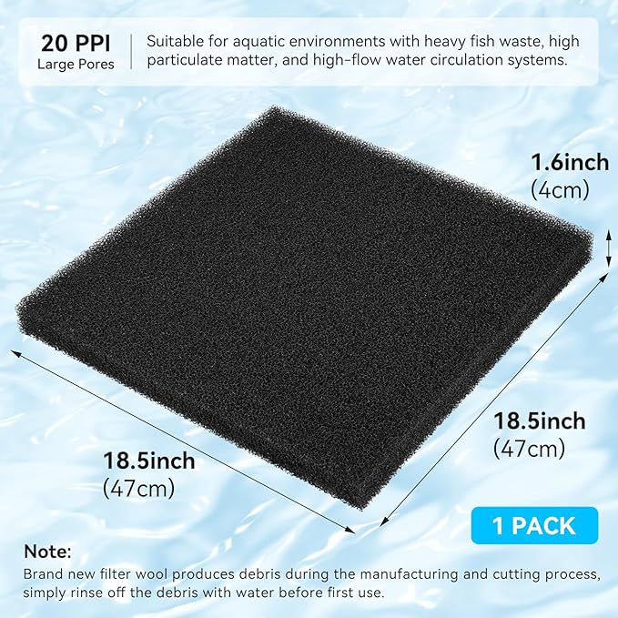 Aquarium Filter Sponge Pad, Filter Media Foam Sponges, Filter Accessories for Fish Tanks and Ponds (18.5"x18.5"x1.6", 20PPI, 1 Pack)