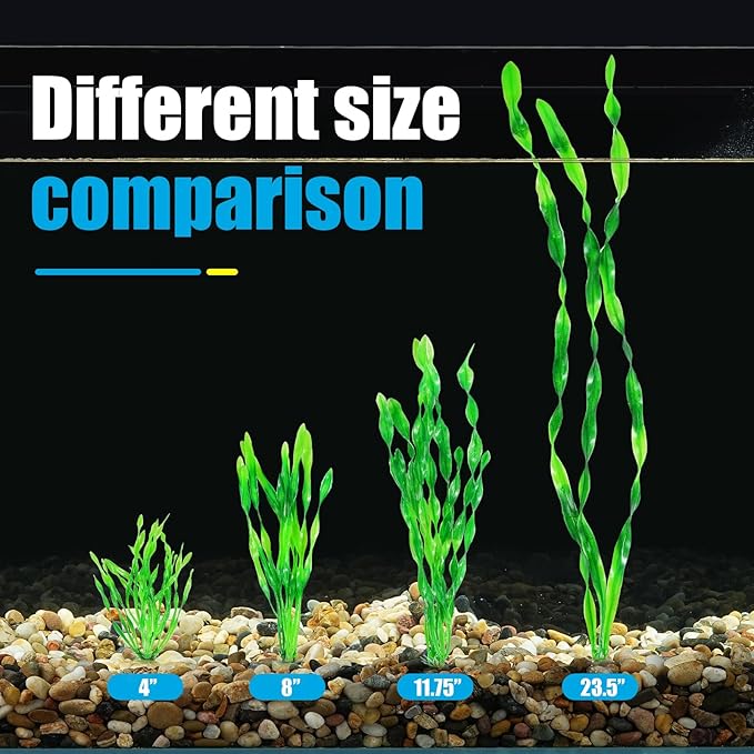 AQUANEAT Fish Tank Artificial Plants, Aquarium Plastic Seaweed Decorations, 11.75Inch Tall Fake Green Accessories, 10 Packs