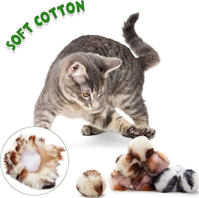 Weewooday 12 Pieces Cat Pom Pom Balls Toys Large Fuzzy Cat Ball Artificial Large Plush Ball for Cats Pets Interactive Playing Indoor(Pink,Leopard)