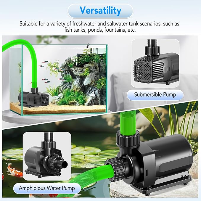 hygger 24V DC Adjustable Aquarium Water Pump & Wavemaker,30dB Quiet Return Pump,10-Speed Flow Control, Dry Run Anti-Block Protection for Freshwater Saltwater Ponds Fountains (28W, 800GPH/3000LPH)