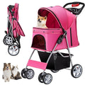 4 Wheels Pet Stroller for Small Medium Dogs Cats 10-33 lbs, Foldable Dog and Cat Stroller with Cup Holder & Storage Basket & Breathable Mesh, Pet Strolling Cart for All-Season, Pink