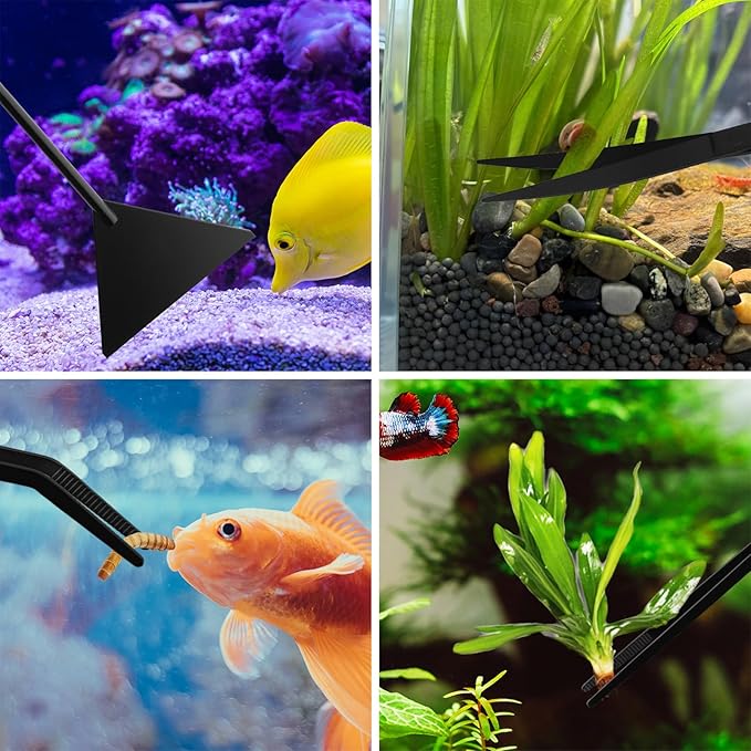 Tifanso Aquarium Aquascape Tools Kit - 4 in 1 Terrarium Decor Supplies with Long Tweezers Feeding Tongs, Aquarium Scissors, Algae Scraper, Live Fish Plants Tank Accessories Cleaning Trimming Kit