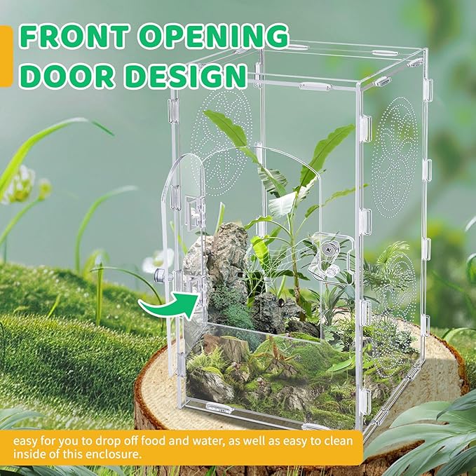 Jumping Spider Enclosure, 12x6x6 Inch Acrylic Tarantula Enclosure, Jumping Spider Accessories with Front Opening Door
