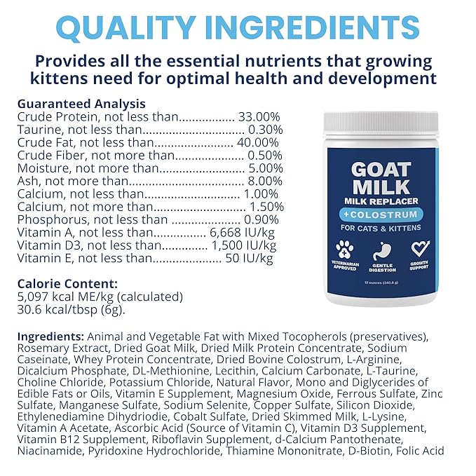 Under the Weather Kitten Milk Replacement Powder + Colostrum for Cats & Kittens | Goat Milk Replacer Powder | Goat-Based Formula with Colostrum for Immune & Digestive Support - 12 oz