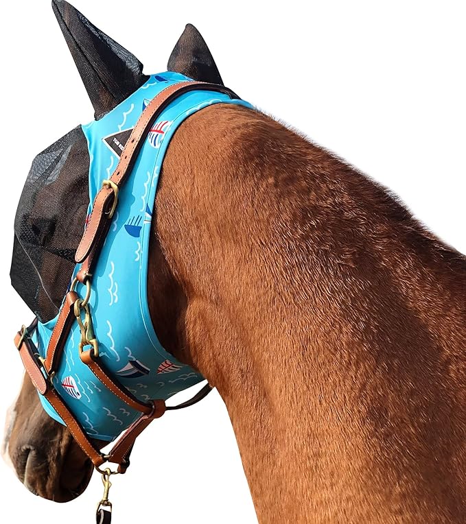 Horse Fly Mask Super Comfort Horse Fly Mask Elasticity Fly Mask with Ears We Only Make Products That Horses Like… (Sky Blue, M)
