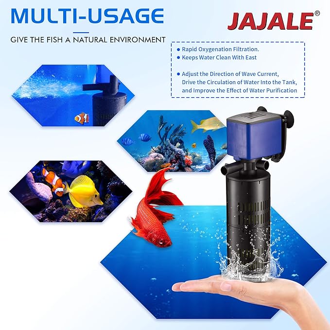 Water Pump 320 GPH 3-in-1 Submersible Internal Filter Aquarium Powerhead Water Pump Ultra Quiet For Aquarium,Fish Tank