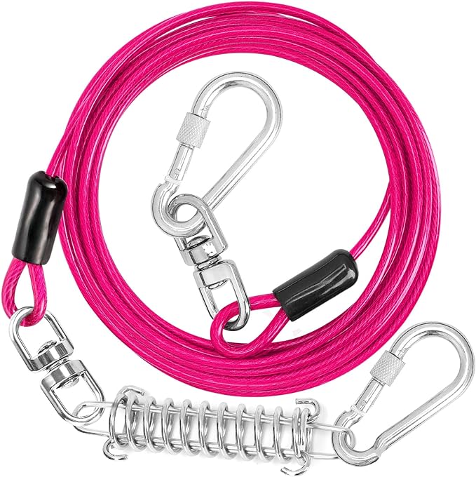 Jenico Dog Tie Out Cable, 10/15/20/30/40/50/70/100/150FT Runner Cable with Swivel Hook and Shock Spring, Yard and Camping Dog Leash Run Tether, Up to 500 LBS