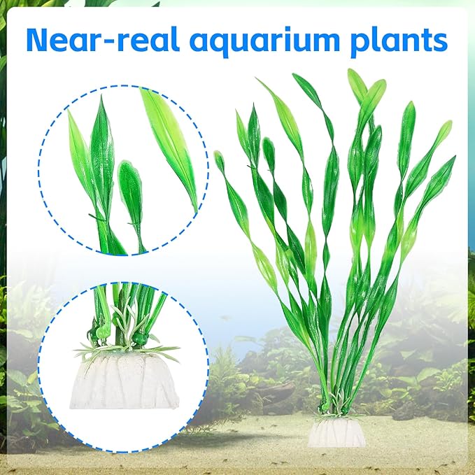 AQUANEAT Fish Tank Artificial Plants, Aquarium Plastic Seaweed Decorations, 8Inch Tall Fake Green Accessories, 10 Packs