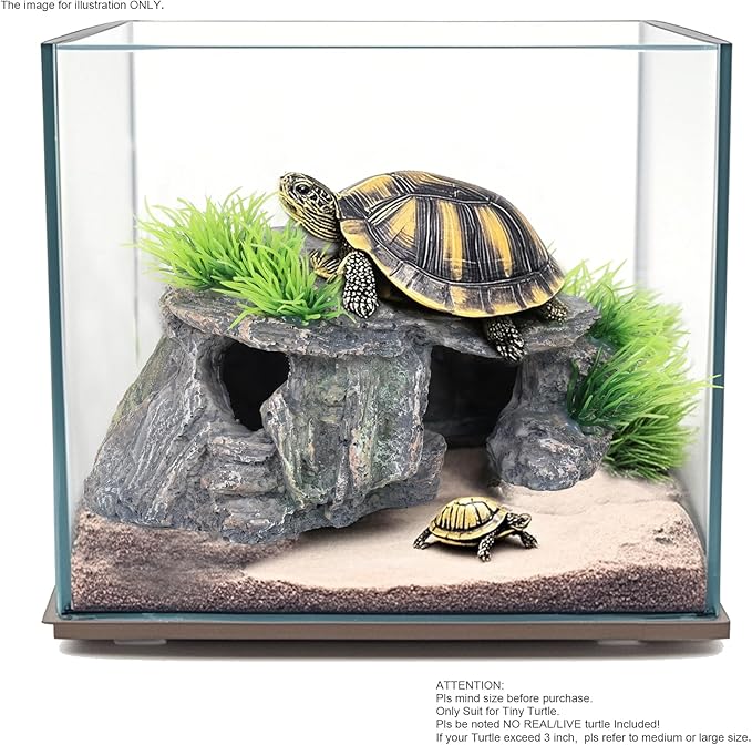 Premium Small Fish Tank Decorations, Reptile Tank Accessories, Turtle Tank Accessories, Natural Reptile Hide for Bearded Dragon, Professional Turtle Basking Platform (Small)
