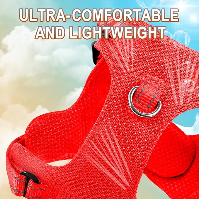 Dog Harness Step in Dog Vest Harness, Reflective Adjustable Puppy No Pull Harness Breathable Soft for Small and Medium Dogs Cats, Red, S