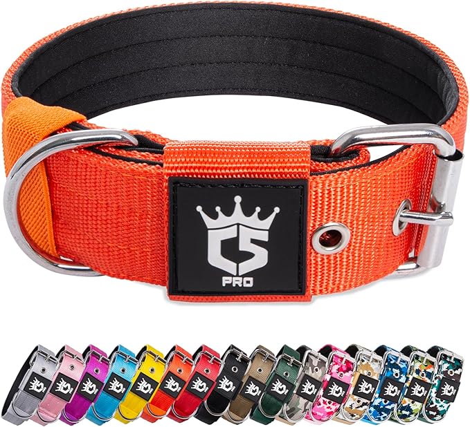 TSPRO Tactical Dog Collar 1.5 Inch Wide Thick Dog Collars with Heavy Duty Metal Buckle, Durable, Strong, Adjustable for Medium to Large Dogs (Orange M)