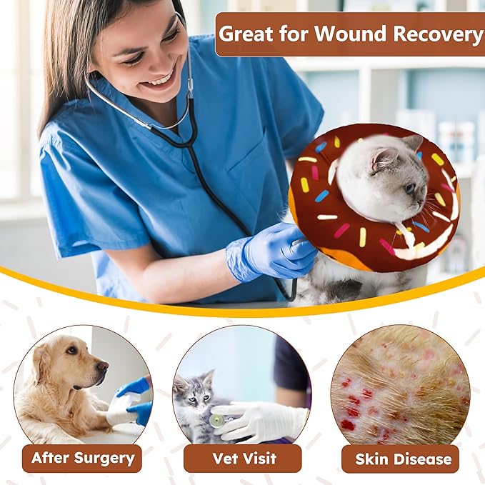 Cat Cone Collar Soft, Cat Recovery Collar for Wound Healing Cute Donut Adjustable Kittens Cones to Stop Licking Comfortable Lightweight Neck Elizabethan Collars for Cats Kittens After Surgery