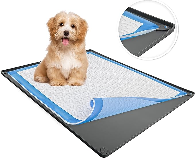Skywin Dog Pad Holder Tray for 24x36 Inches Training Pads - Easy to Clean and Store Perfect for Dog Potty Tray – Silicon Wee Wee Pad Holder, No Spill Pee Pad Holder for Dogs (Grey)