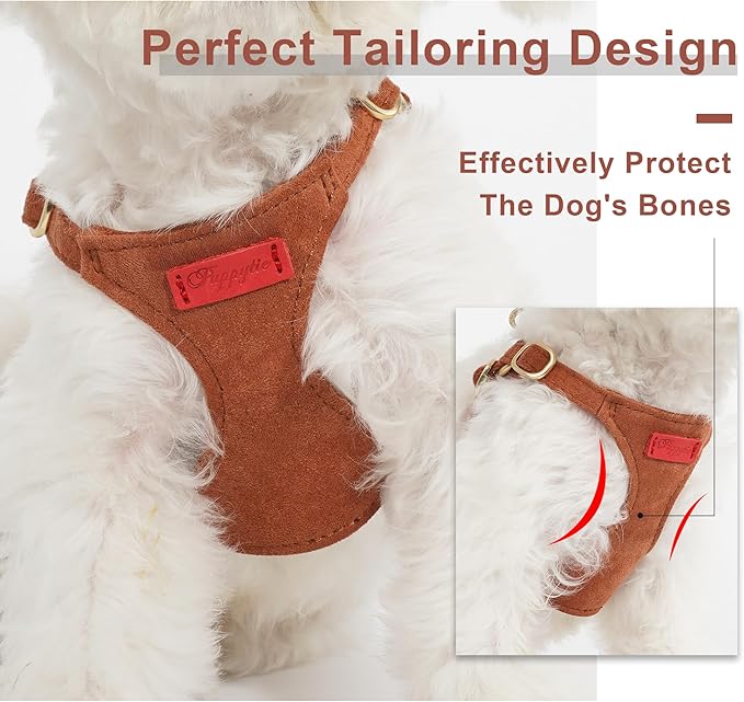 Puppytie No Pull Dog Harness with Multifunction Dog Leash,Soft Adjustable No Choke Escape Proof Pet Harness Vest for Medium Dogs or Large Dogs,Brown Caramel,M