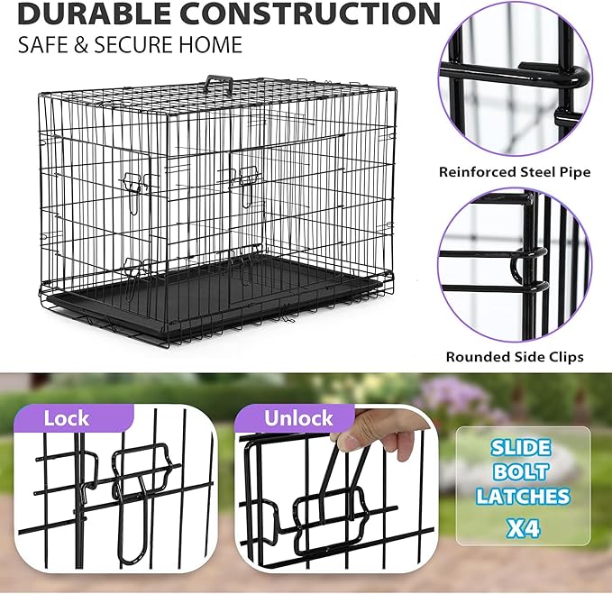 BestPet | Dog Crate | 48" | Black | Foldable Metal Kennel with Double Doors, Secure Slide-Bolt Latches, Leakproof Tray | Portable Dog Cage for Large Breeds | for Travel, Indoor & Outdoor Use