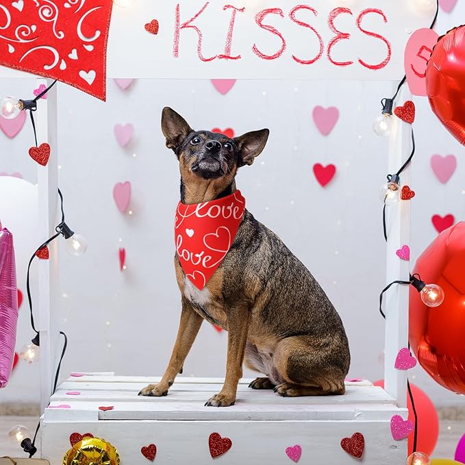 Weewooday 50 Pcs Dog Bandanas Bulk for Dogs Soft Bibs Adjustable Triangle pet Bandana for Small Medium Large Costume(Heart Pattern,25.6 x 17.7 x 17.7 Inch)