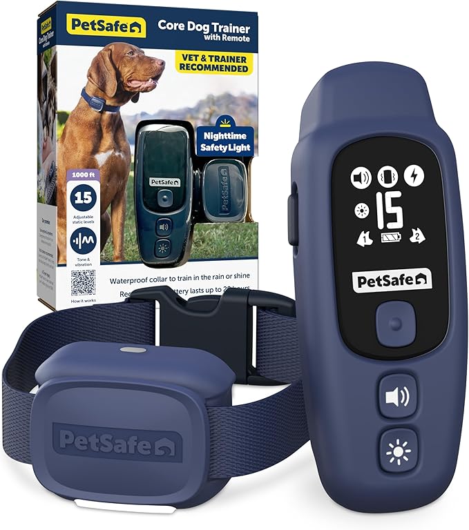 PetSafe Core Dog Trainer with Remote – Waterproof Training Collar – 1000 Foot Range – Tone, Vibration and 15 Levels of Static