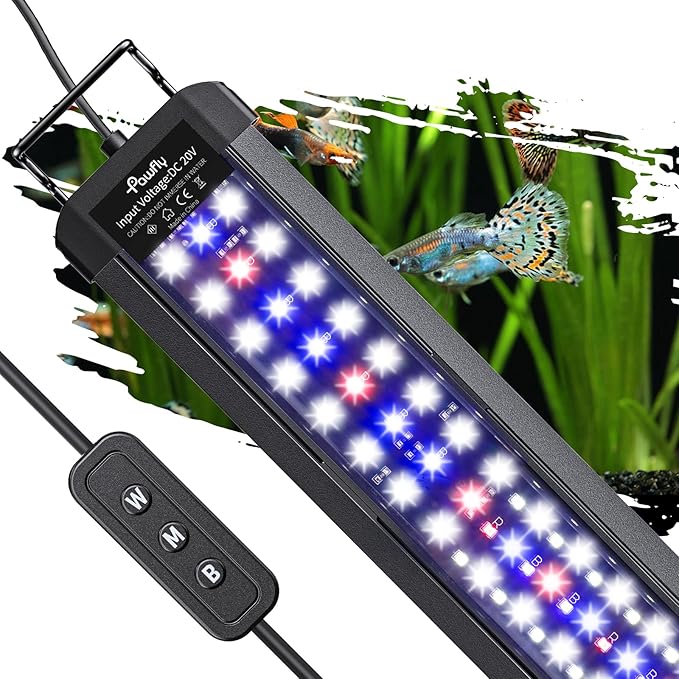 Pawfly 33W Aquarium LED Light for 48 to 54 Inch Fish Tanks Extendable Fish Tank Light with Full Spectrum Brilliant White Blue Red Lights with Daytime & Night Modes and Adjustable Brightness