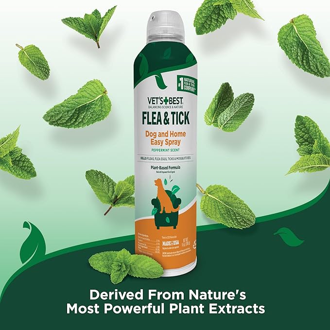 Vet's Best Natural Flea and Tick Home Spray, Dog Flea and Tick Treatment for Home, Plant-Based Flea and Tick Prevention, Dog Flea & Tick Control and Mosquito Repellent, Certified Natural Oils, 14 oz