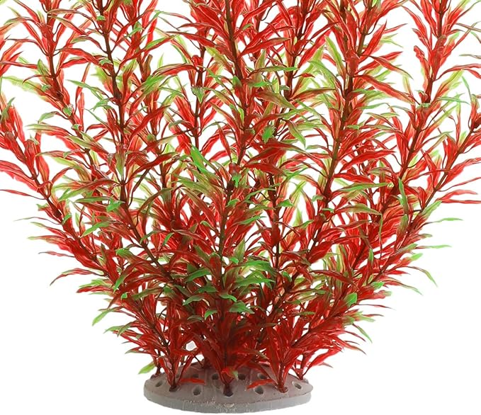 Aquarium Plastic Plants Large, Artificial Plastic Long Fish Tank Plants Decoration Ornaments Safe for All Fish 21 Inches Tall (J07 Wine&Green)
