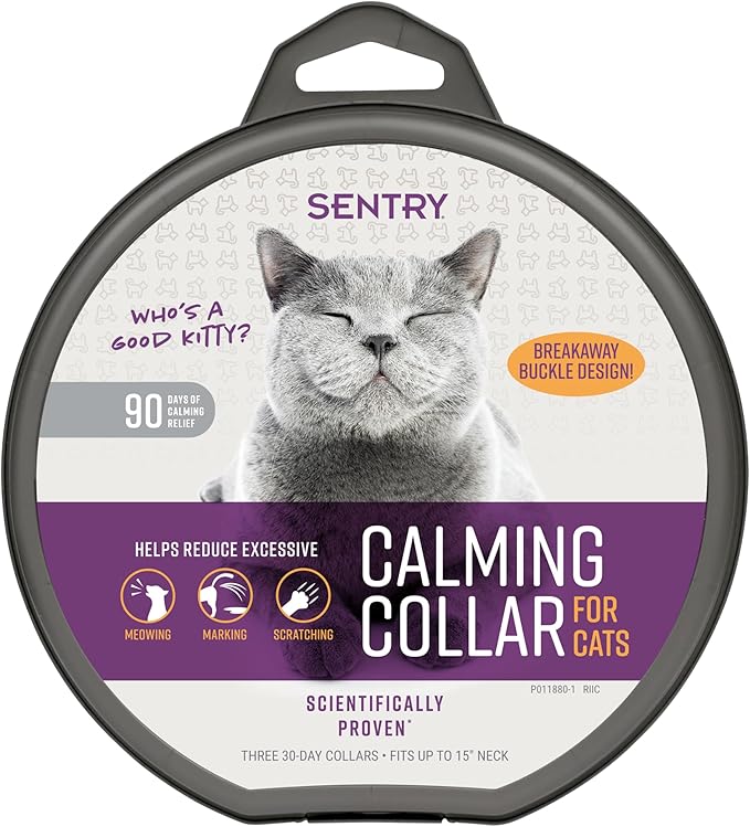 Sentry Calming Collar for Cats, Long-Lasting Pheromone Collar Helps Calm Cats for 30 Days, Reduces Stress, Anxiety, Loud Noises and Separation, 3 Count