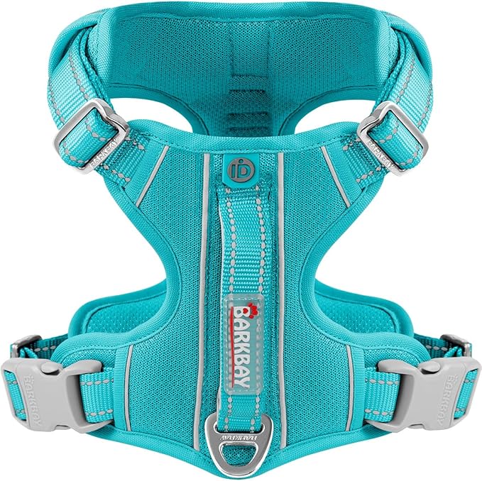 BARKBAY Dog Harness No Pull with ID Tag Pocket - Heavy Duty, Reflective, Easy Control for Large Dogs(Ocean Blue,S)