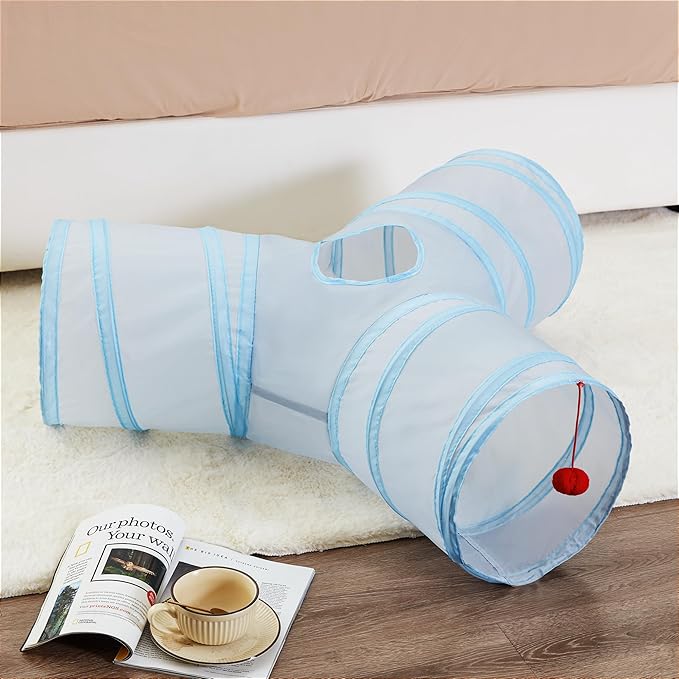 Tempcore 3-Way Collapsible Cat Tube Toys, Indoor Cat Tunnels with Peek Hole Toy Ball, Light Grey