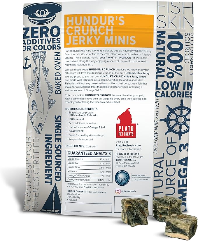 PLATO Hundur's Crunch Jerky Minis 10oz, Natural (859554001397)