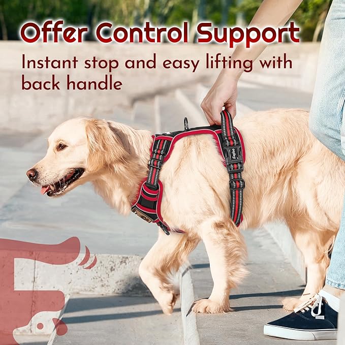 Eagloo Dog Harness Medium Sized, Easy Wearing with 3 Buckles, Adjustable No Pull Pet Harness with 2 Rings for Walking, No Chock Reflective Soft Padded Vest with Control Handle, Black & Red, M