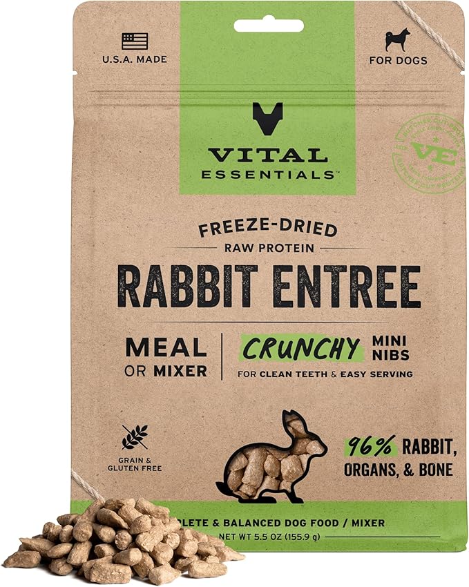 Vital Essentials Freeze-Dried Raw Rabbit Meal or Mixer Dog Food Crunchy Mini Nibs, 5.5 oz