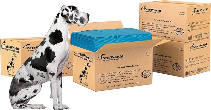 PETSWORLD Giant Dog Potty Pads, Odor-Eliminating, 36" x 36", Ultra Absorbent 5-Layer Leak-Proof Training Pads for Dogs & Cats (36x36, 600 Count)