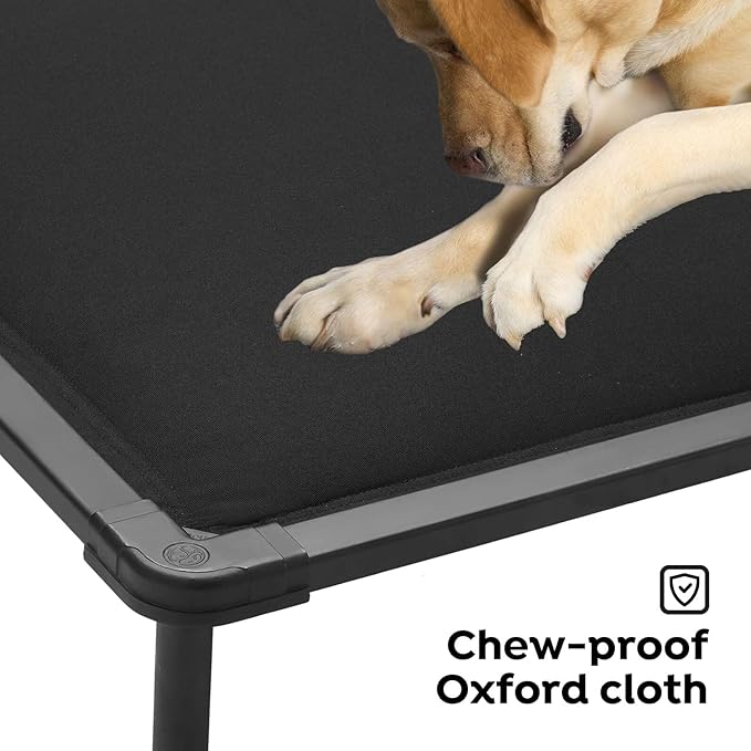 Veehoo Chew Proof Elevated Dog Bed, Durable Raised Pet Cot with Soft PP Cotton-Filled Waterproof Mat, Washable Padded Cot for Indoor, Outdoor & Camping, 35-Inch, Black