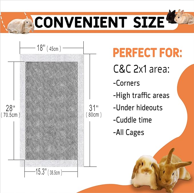 Guinea Pig Bedding, Disposable Guinea Pig Cage Liners, Charcoal Odor Controlling Absorbent Waterproof Pee Pads for Rabbits, Hamster and Other Small Animals. 18''x31'',24 Count