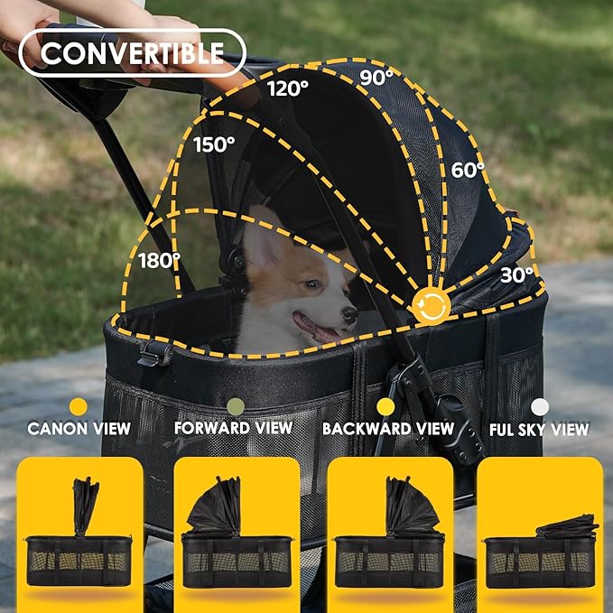 3 in 1 Pet Stroller with Removable Carrier, Folding Stroller for Small/Medium Dogs and Cats, Waterproof, All-Terrain, with Sun Shades, Car Seat