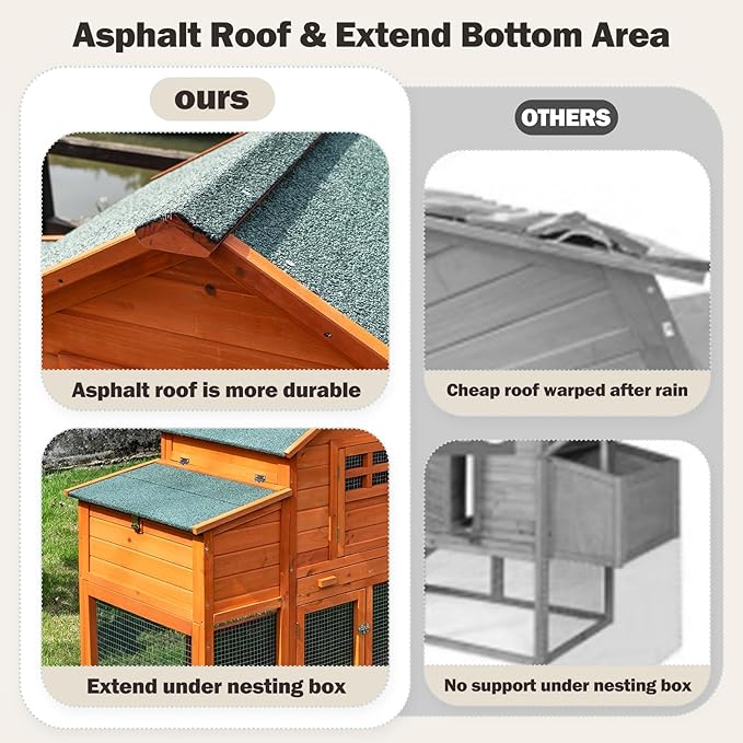 Chicken Coop for 4-6 Chickens Outdoor Wooden Hen House Poultry Pet Hutch for Backyard w/Run Cage & Nesting Box