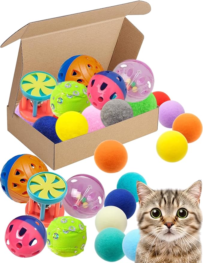 15-Pack Cat Toy Balls for Indoor Cats and Kittens (1.5'' - 2.2'', Cat Toys Mega Set)