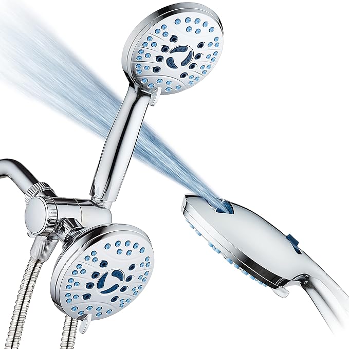 Hotel Spa AquaCare As-Seen-On-TV High Pressure 48-setting Rain & Handheld 3-way Shower Head Combo - Anti-clog Nozzles/Tub, Tile & Pet Power Wash/Extra Long 6 ft. Hose/All Chrome Finish