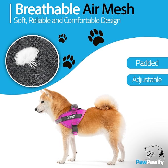 PawPawify Custom No Pull Dog Harness with Name and Phone Number, Heavy Duty Personalized Pet Vest to Prevent Tugging, Pulling, or Choking, Training and Walking (New Pink, XXL (85-140 LBS))