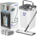 X3 Mop, Separates Dirty and Clean Water, 3-Chamber Design, Flat Mop and Bucket Set, Hands Free Home Floor Cleaning, 3 Reusable Microfiber Mop Pads Included
